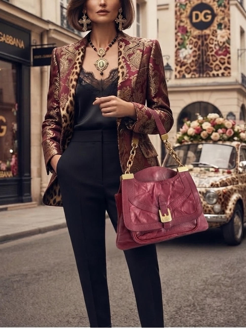Dolce & Gabbana Burgundy 3 compartments bag